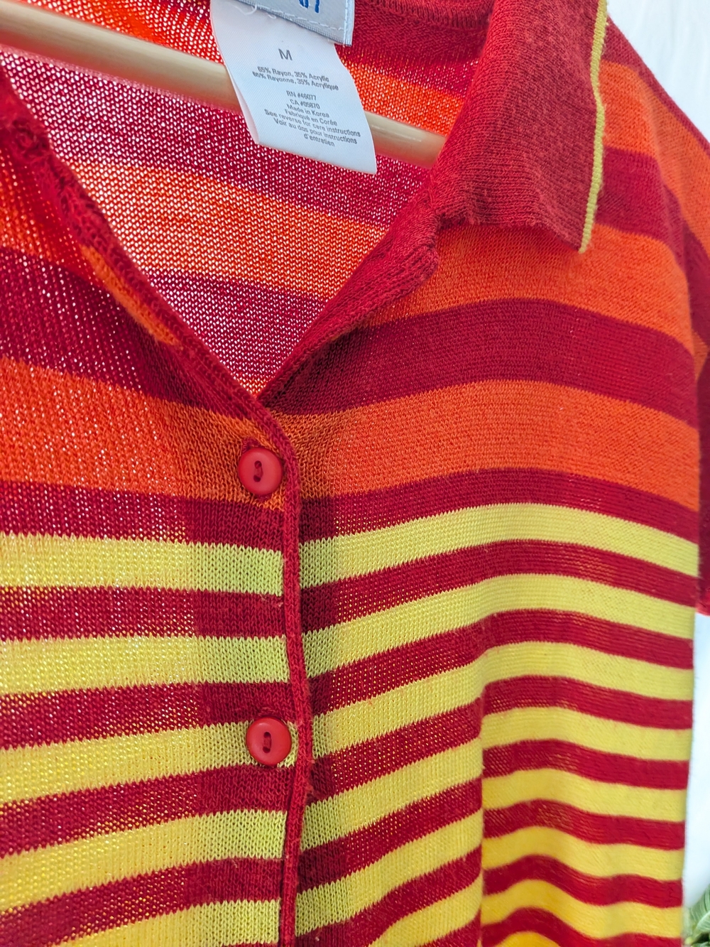 Esprit Red & Yellow Striped Polo Cardigan - Picture 3 of 7